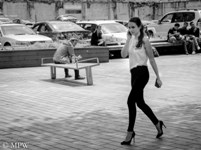 Queen Street Auckland city, black and white photo by Mike Wheelton